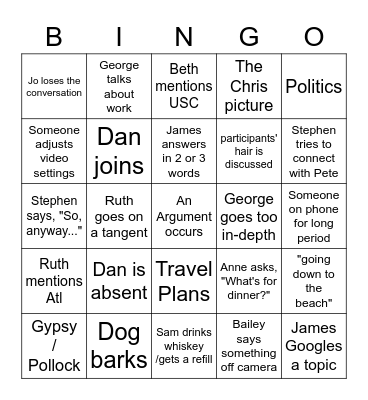 Family Call Bingo Card