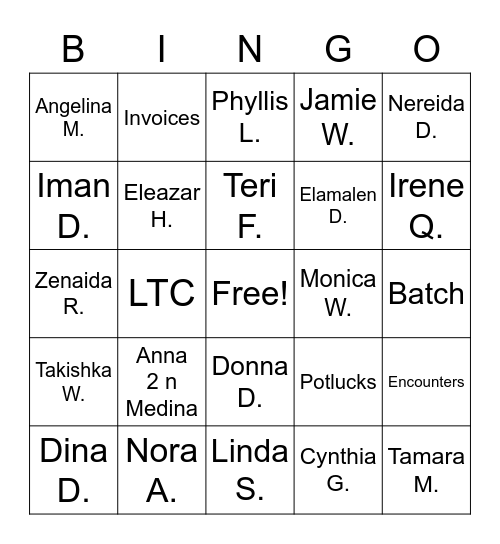 All People & Things PHC Claims Bingo Card