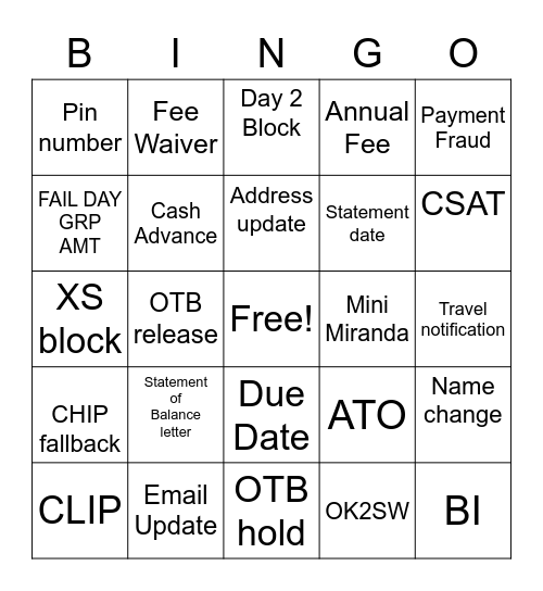 Untitled Bingo Card