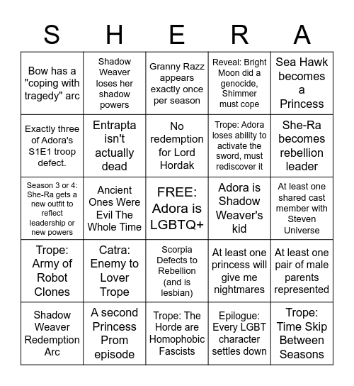 SHE-RA PREDICTIONS Bingo Card