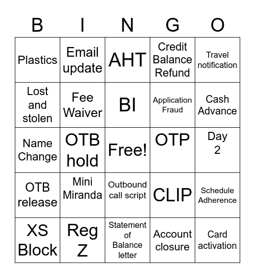 Servicing Squad 1 *2 Bingo Card