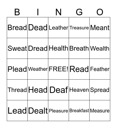 Short E Using EA Bingo Card