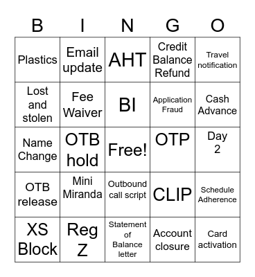 Servicing Squad 1 *2 Bingo Card