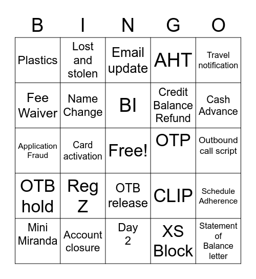 Servicing Squad 1 *2 Bingo Card