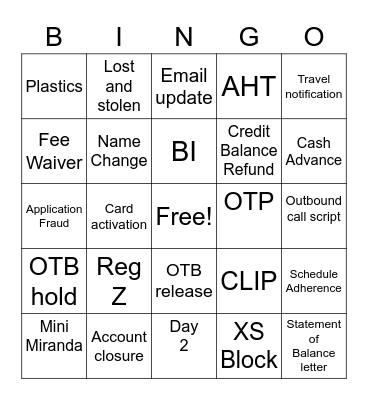 Servicing Squad 1 *2 Bingo Card
