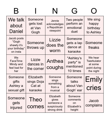 ashley's party bingo Card