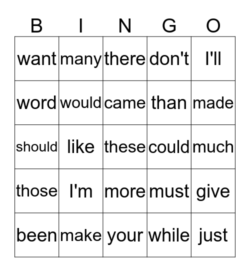 THRASS Hot Words Bingo Card