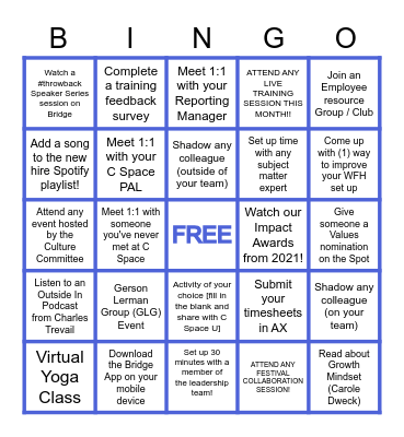 C Space U 3.0 Q4 Learning Challenge! Bingo Card