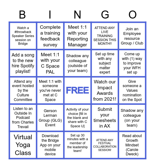 C Space U 3.0 Q4 Learning Challenge! Bingo Card