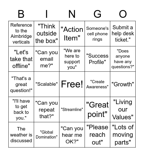GM Connect Bingo Card