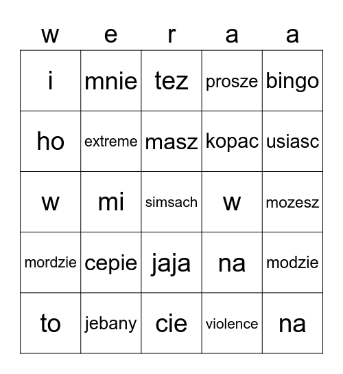 chuj dupa cyce Bingo Card