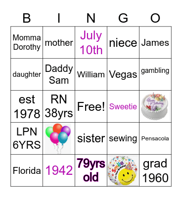 Mama Sweetie's 79th Birthday 2021 Bingo Card