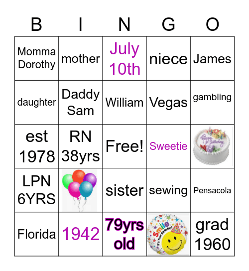 Mama Sweetie's 79th Birthday 2021 Bingo Card