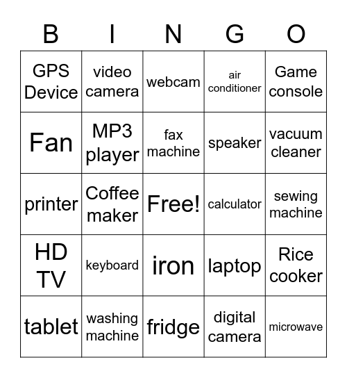 electronic devices Bingo Card