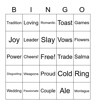 Wedding Bingo Card