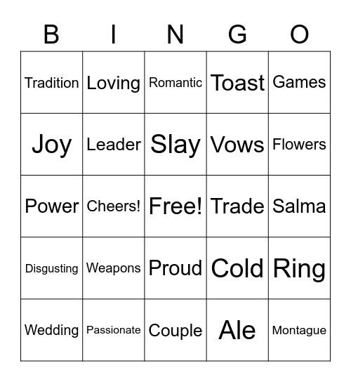 Wedding Bingo Card