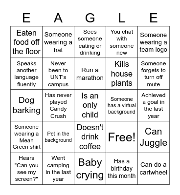 Eagle Camp 2021 Bingo Card