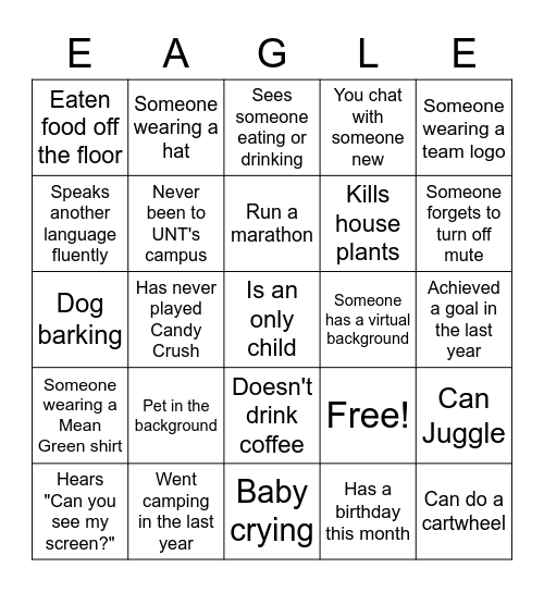 Eagle Camp 2021 Bingo Card