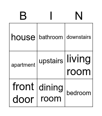 My house Bingo Card