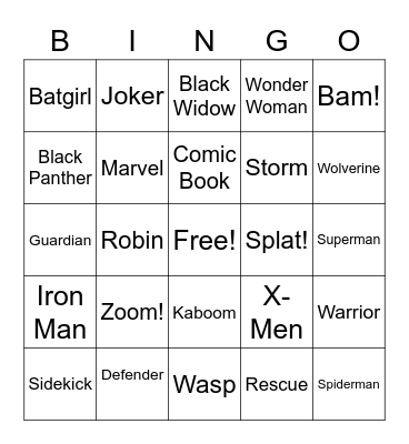 SUPERHERO Bingo Card
