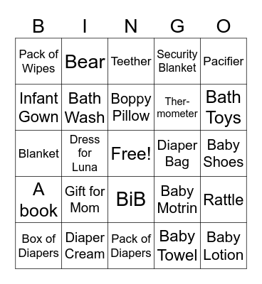 Baby Bingo Card