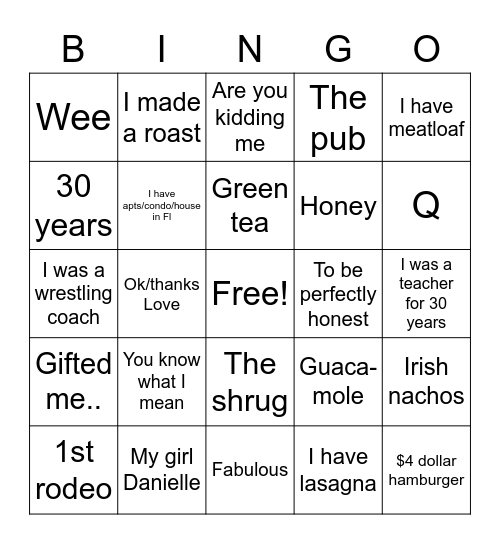 Ropers Bingo Card