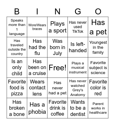 Bingo Ice Breaker Bingo Card