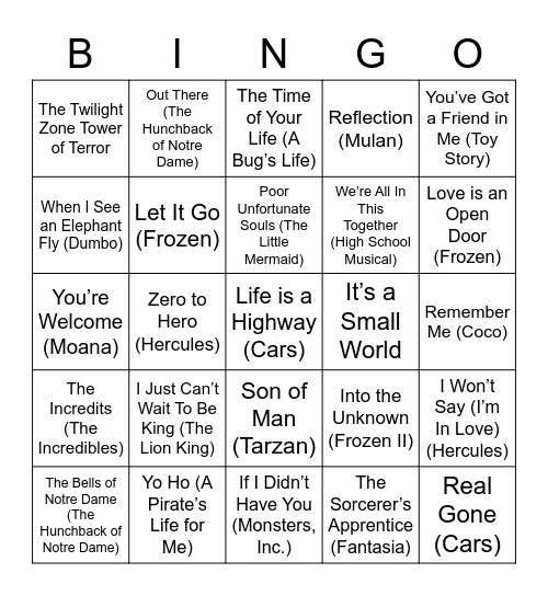 Hannah's Birthday Singo - Disney Bingo Card