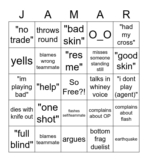 Jamar Valorant Bingo Card