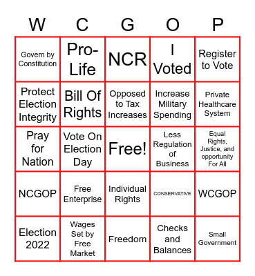 Conservative Ladies Bingo Card