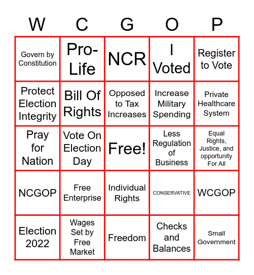 Conservative Ladies Bingo Card