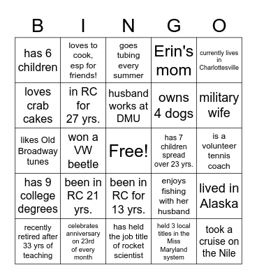 Getting to Know Our Team Bingo Card