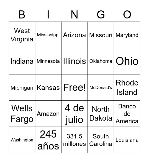 blank Bingo Card