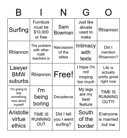 Andrew Bingo Card