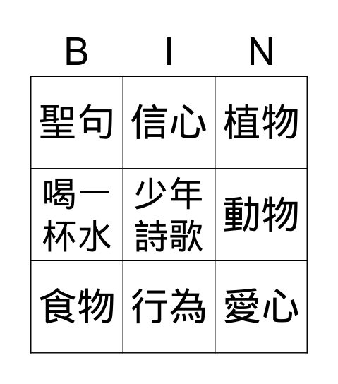 第六課複習 Bingo Card