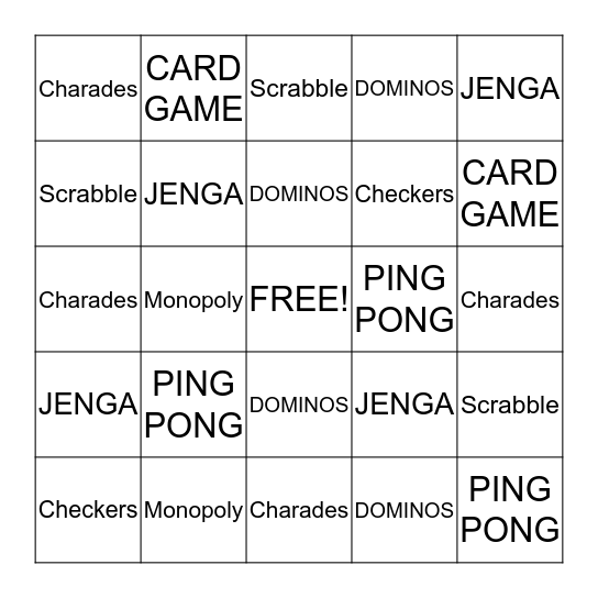 Game Night Bingo Card