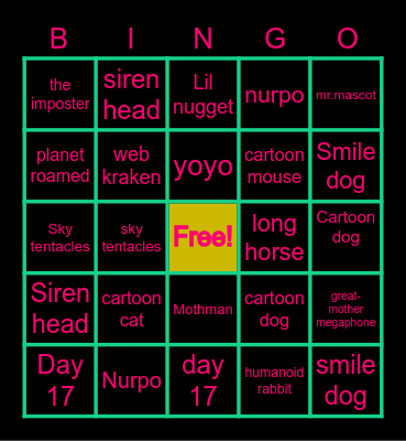 Trevor Henderson -bingo Card