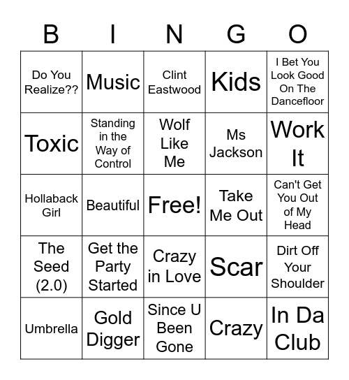 Noughties Bingo Card