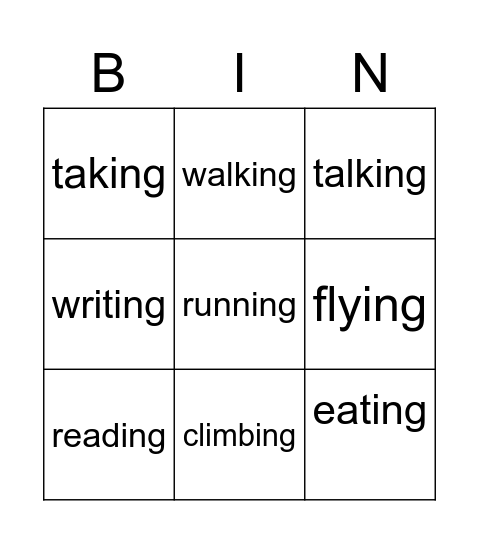 V-ing Bingo Card