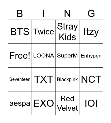 kpop groups Bingo Card