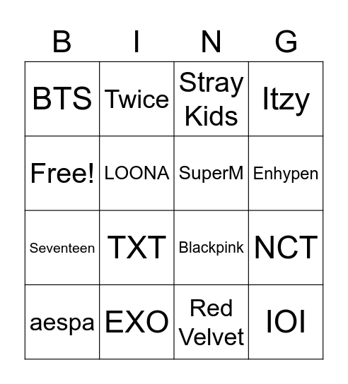 kpop groups Bingo Card