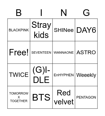 kpop groups Bingo Card