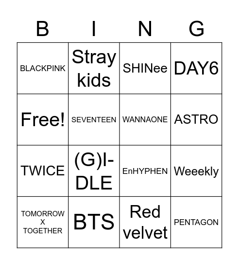 kpop groups Bingo Card