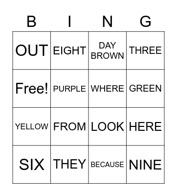 SIGHT WORDS - 2 Bingo Card