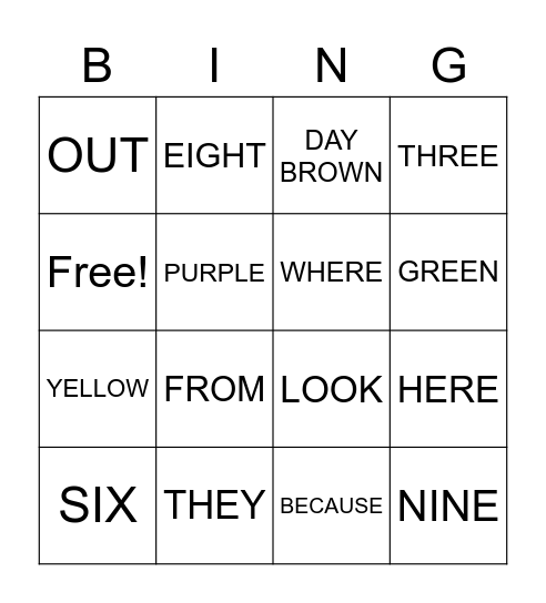SIGHT WORDS - 2 Bingo Card