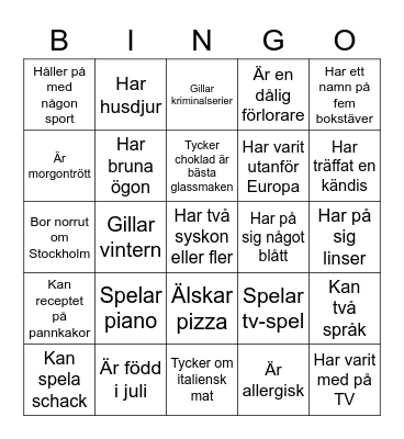 Lära känna-bingo Card