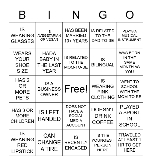 "FIND THE GUEST" Bingo Card