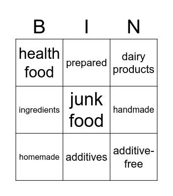 Let's eat healthily Bingo Card