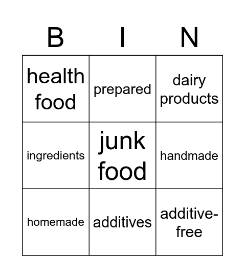 Let's eat healthily Bingo Card