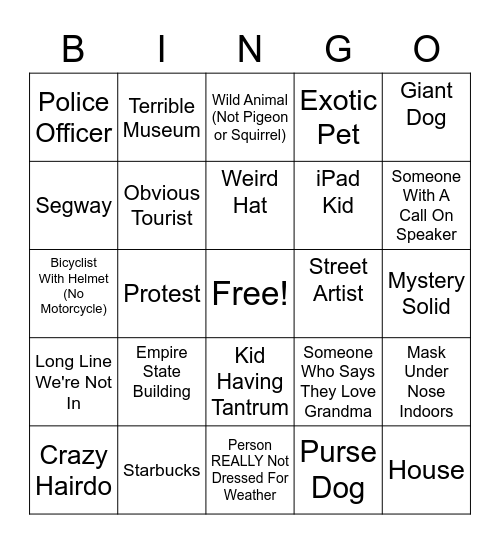 NYC BINGO Card